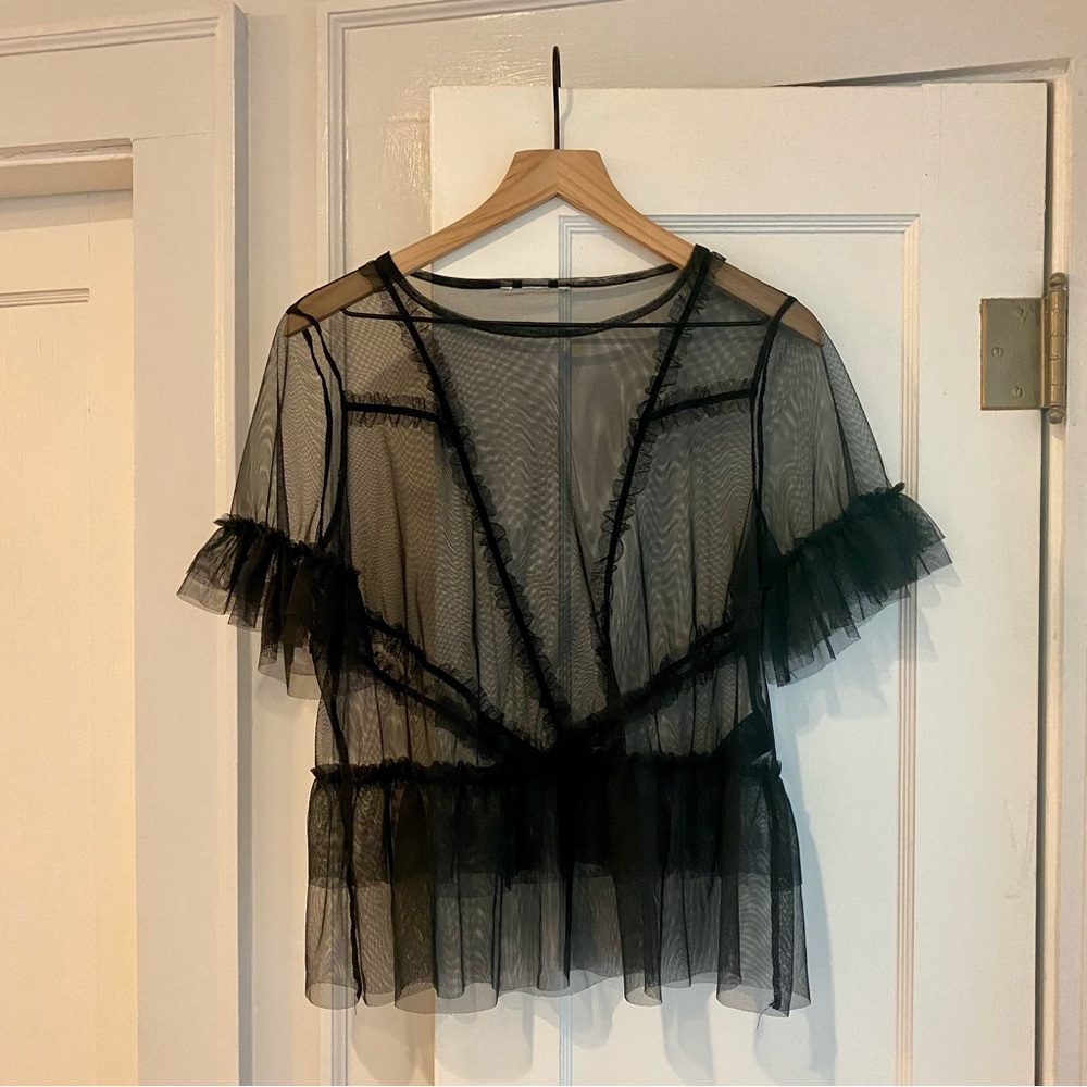 H&M Black Mesh Sheer T w/detailing | sz. M